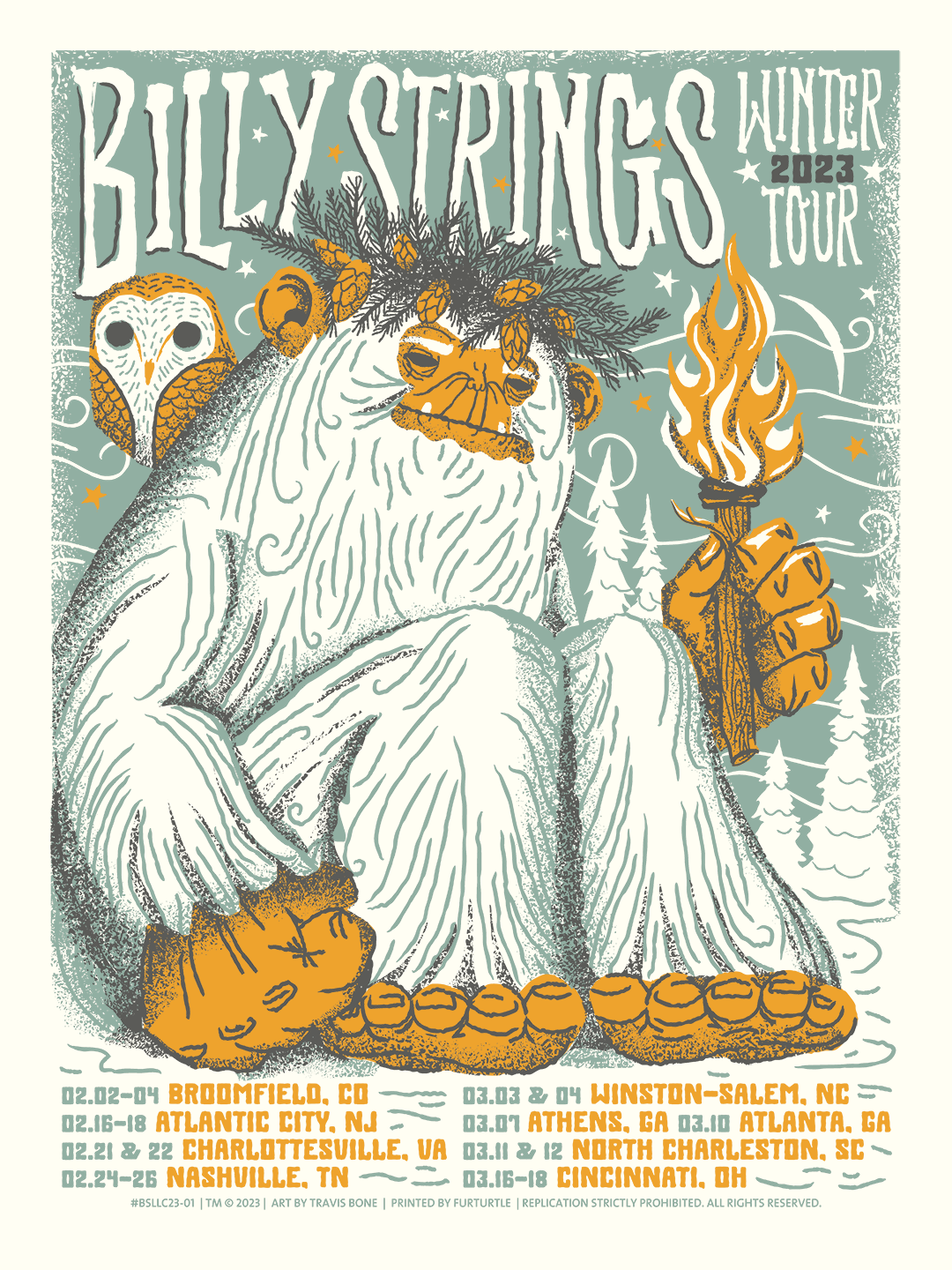 BILLY STRINGS 2023 Winter Tour Poster Furturtle Show Prints Billy strings 2023 winter tour poster furturtle show prints