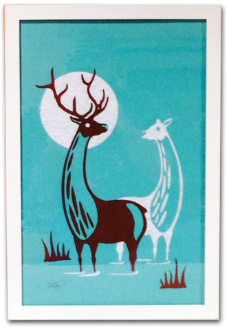 MOONLIGHT ELK Cut Paper Art - Framed