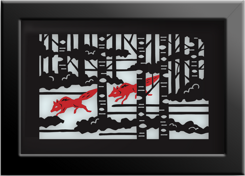 RED WOLVES Cut Paper Art - Framed